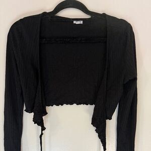 Garage Black Long Sleeve Cross Tie Top
